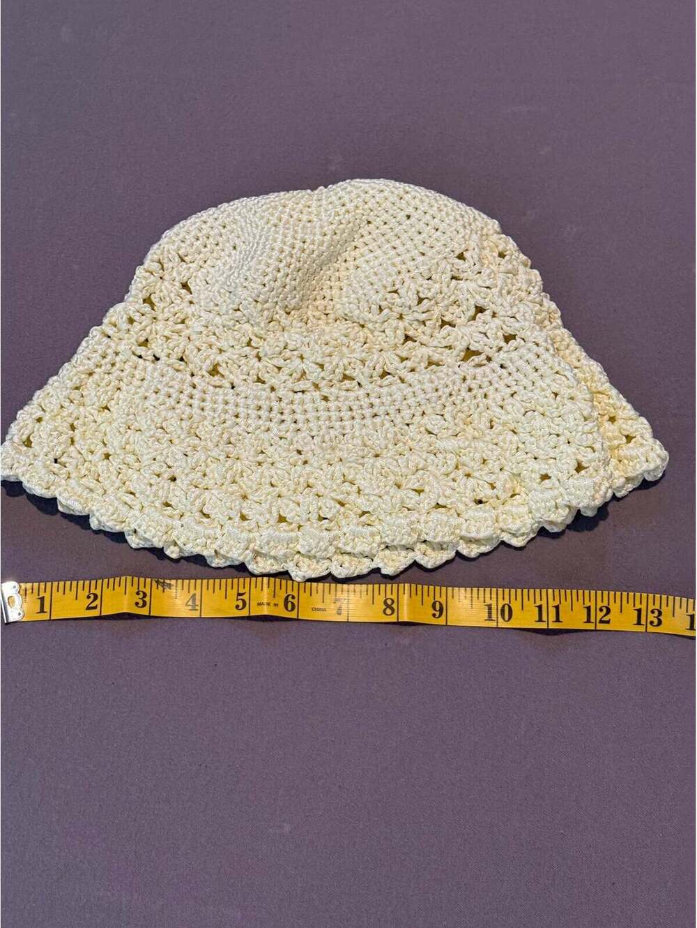 Title: Vintage Cream Crochet Bucket Hat – Handmade Scalloped Brim